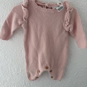 Pink Knit Ruffle Baby One Piece